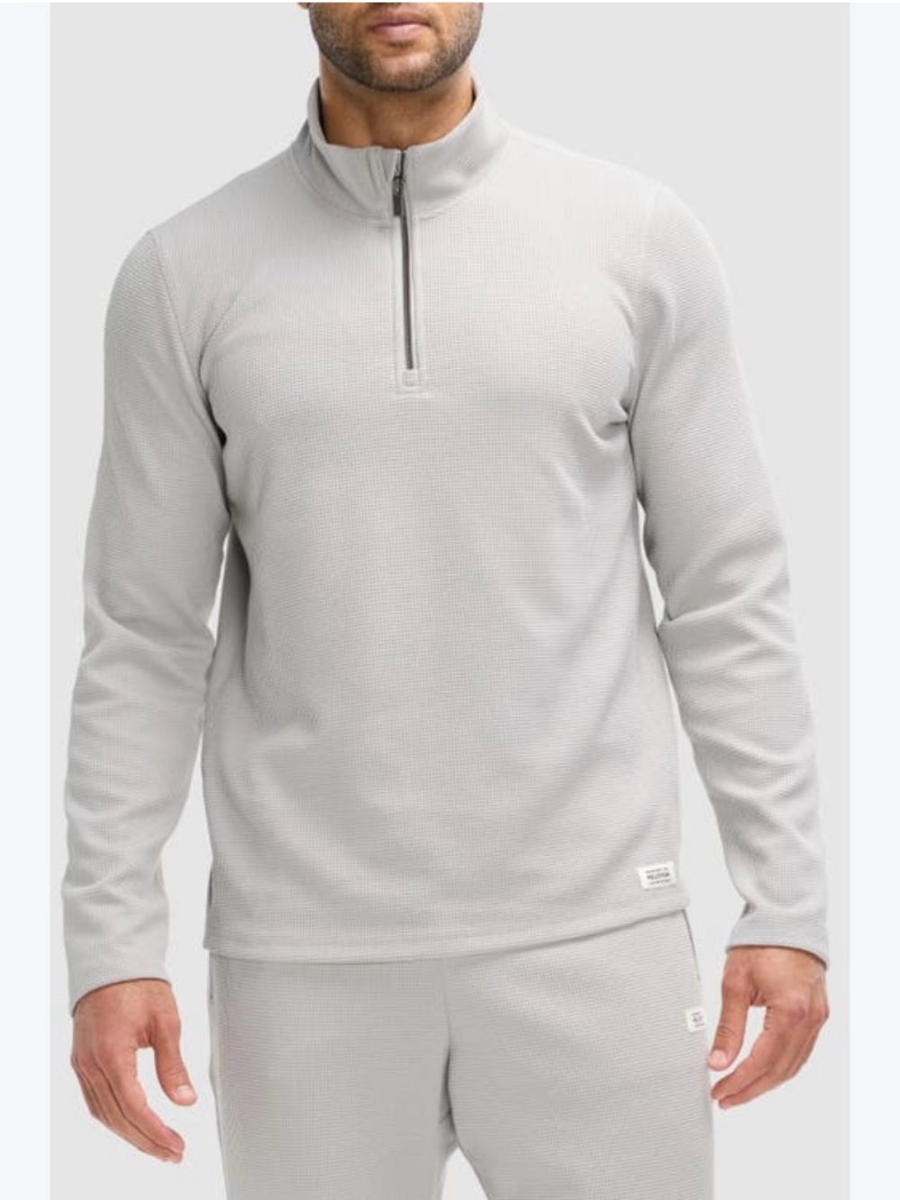Peloton Men's Light Grey Half-Zip Waffle Pullover